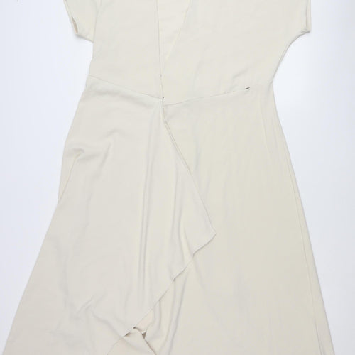 MNG Women’s Beige XS Wrap Midi Dress Short Sleeve V-Neck