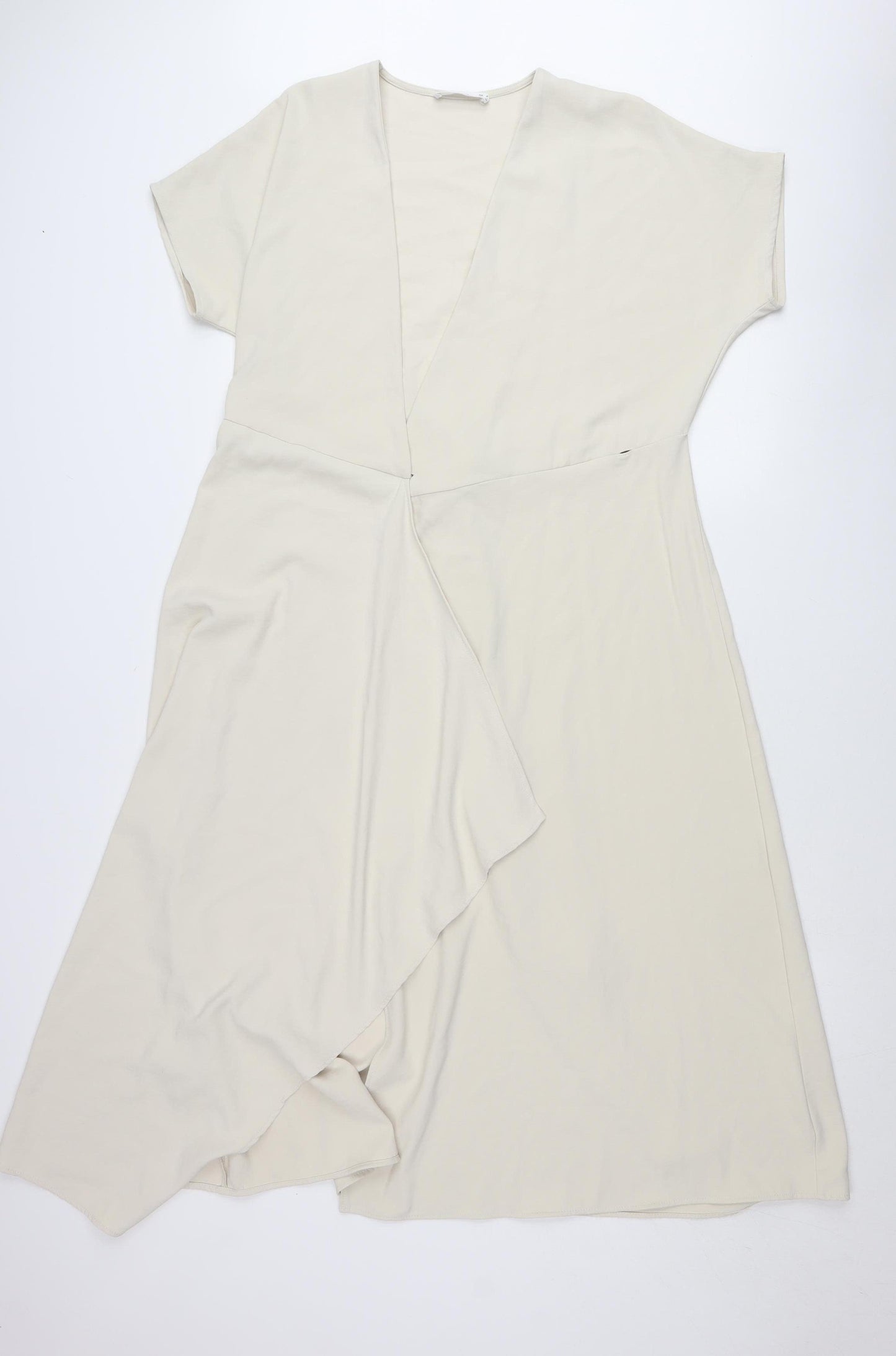 MNG Women’s Beige XS Wrap Midi Dress Short Sleeve V-Neck