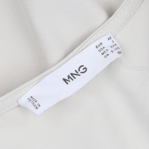 MNG Women’s Beige XS Wrap Midi Dress Short Sleeve V-Neck