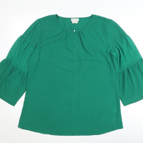 Van Heusen Womens Green Blouse Medium 3/4 Sleeve Bell Tunic Top