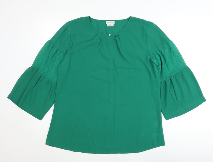 Van Heusen Womens Green Blouse Medium 3/4 Sleeve Bell Tunic Top