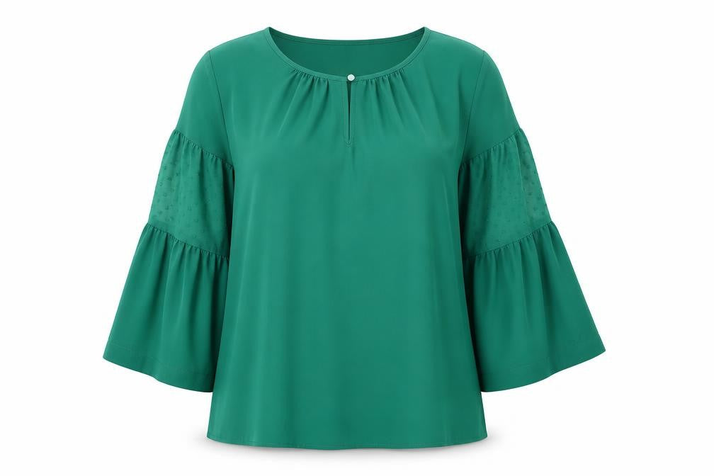 Front view of Van Heusen women’s green blouse medium 3/4 sleeve bell tunic top