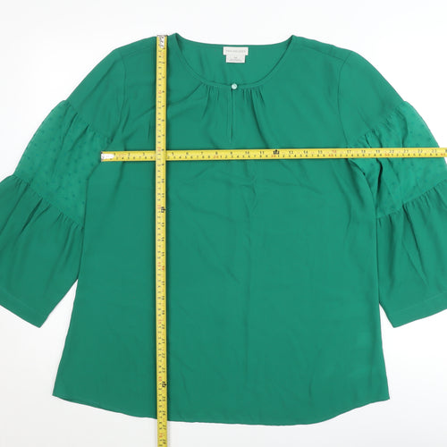 Van Heusen Womens Green Blouse Medium 3/4 Sleeve Bell Tunic Top