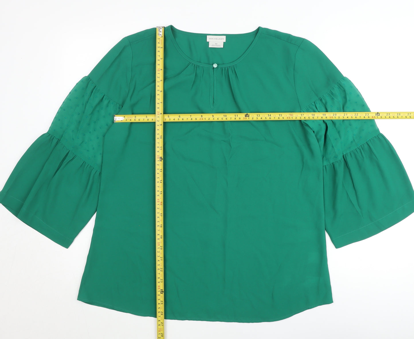 Van Heusen Womens Green Blouse Medium 3/4 Sleeve Bell Tunic Top