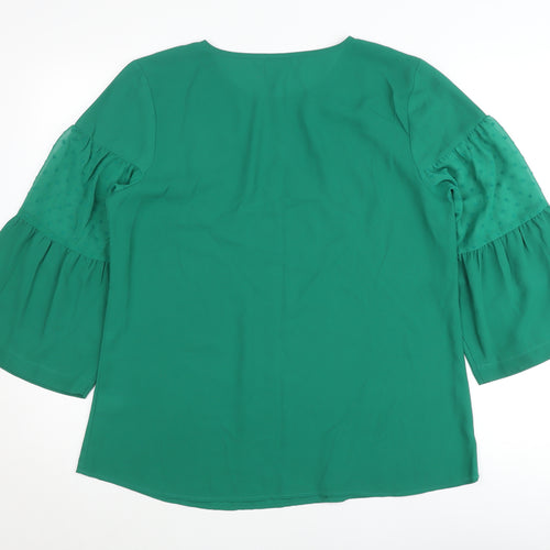 Van Heusen Womens Green Blouse Medium 3/4 Sleeve Bell Tunic Top