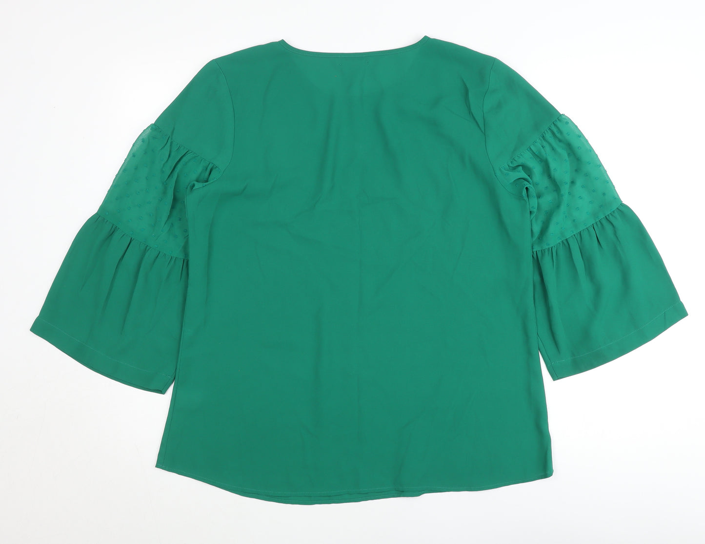 Van Heusen Womens Green Blouse Medium 3/4 Sleeve Bell Tunic Top