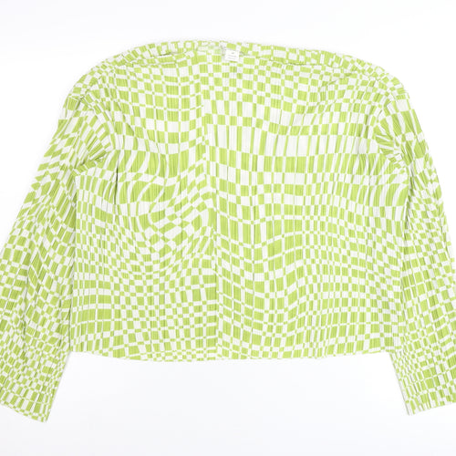 Monki Women’s Green Check Blouse Size M Long Sleeve Tunic Top