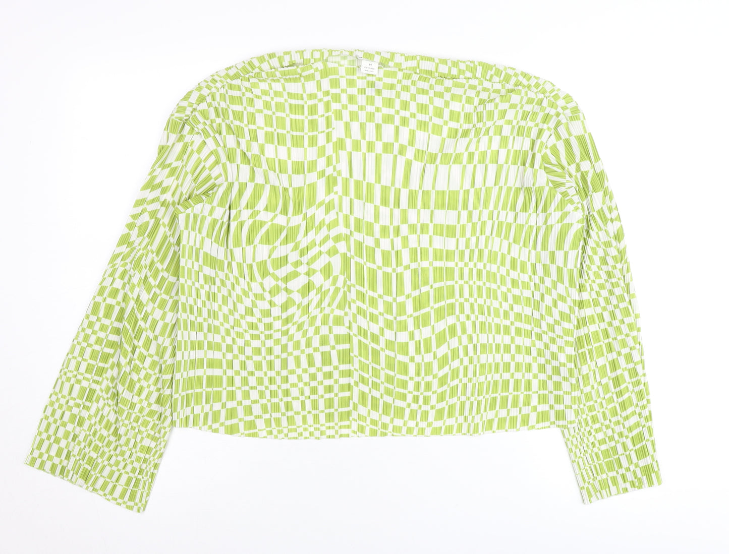 Monki Women’s Green Check Blouse Size M Long Sleeve Tunic Top