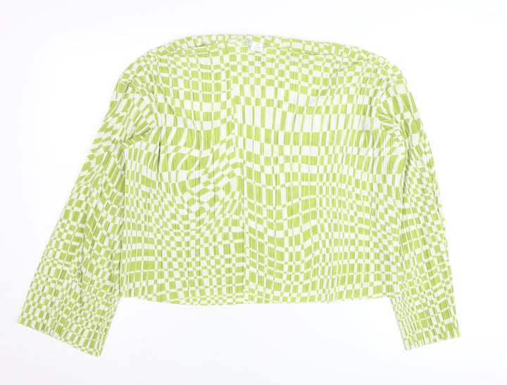 Monki Women’s Green Check Blouse Size M Long Sleeve Tunic Top