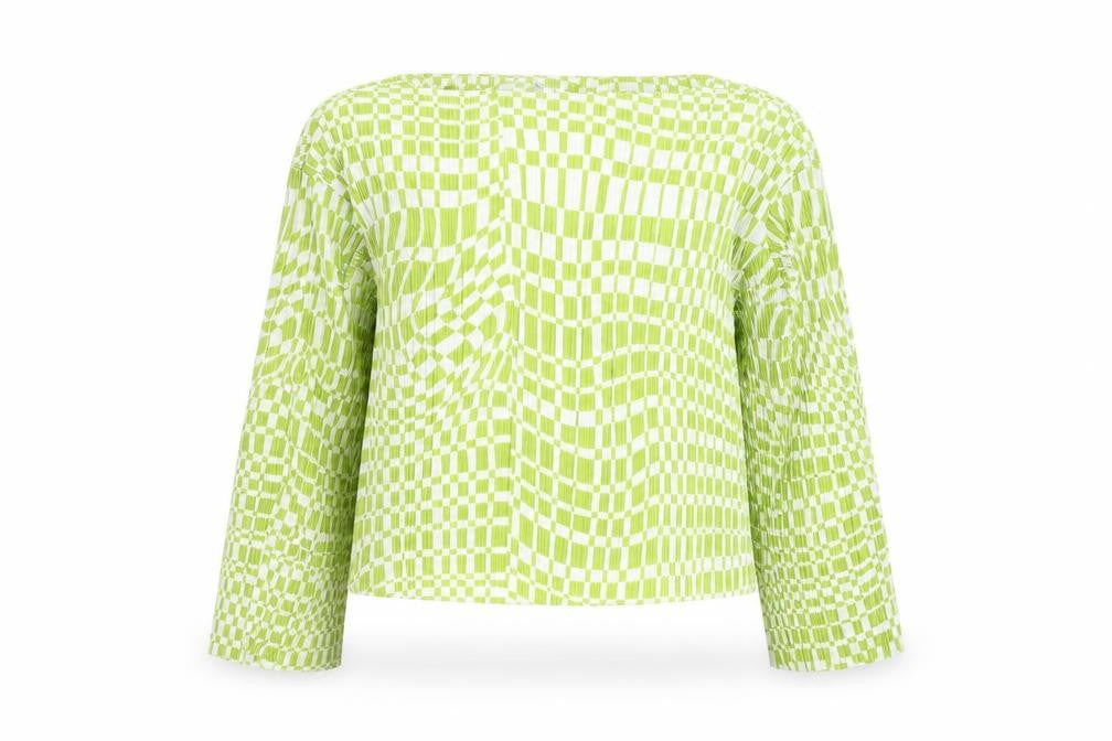 Monki Women’s Green Check Blouse Size M Long Sleeve Tunic Top