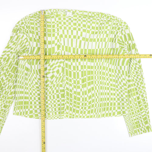 Monki Women’s Green Check Blouse Size M Long Sleeve Tunic Top