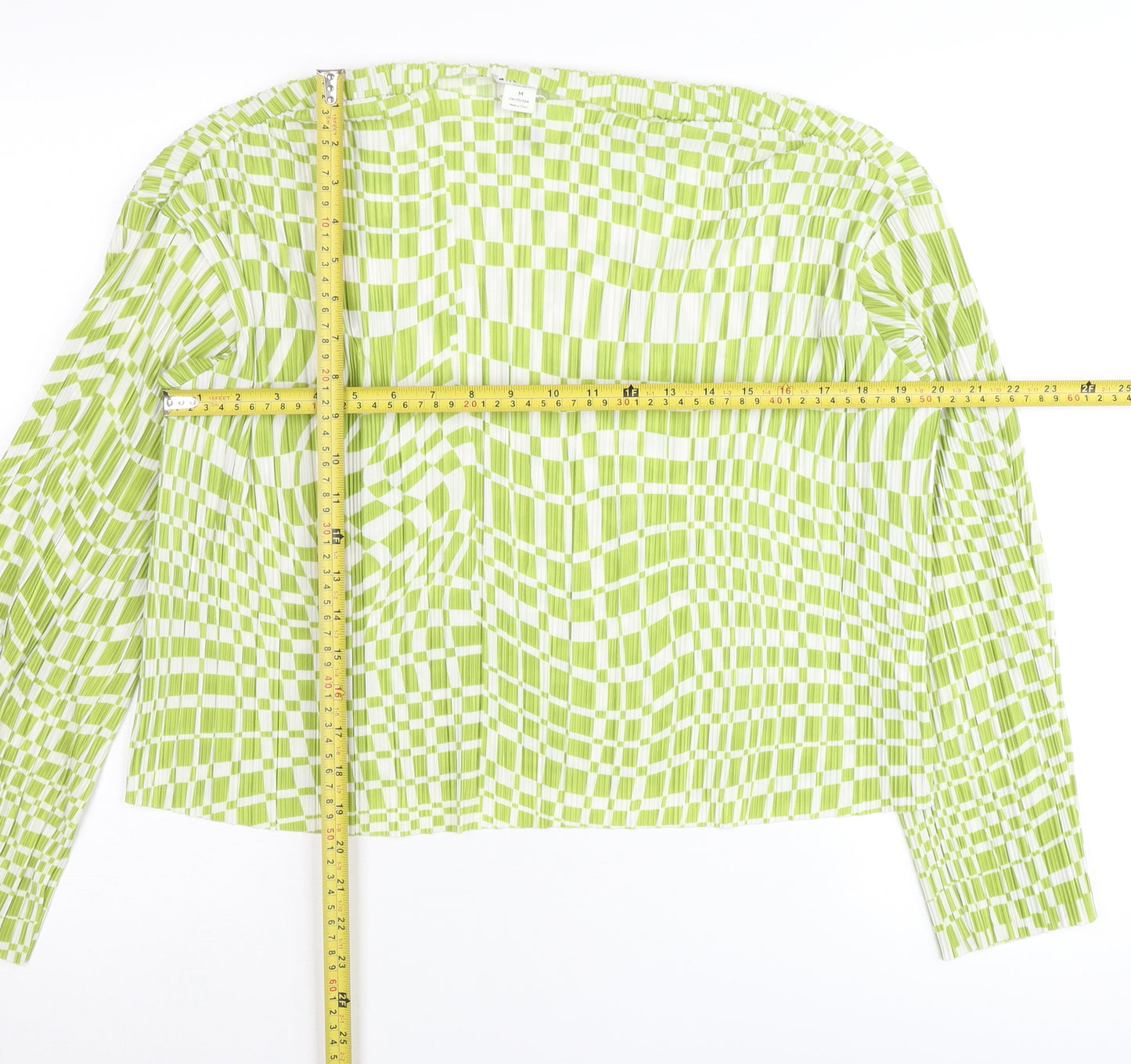 Monki Women’s Green Check Blouse Size M Long Sleeve Tunic Top
