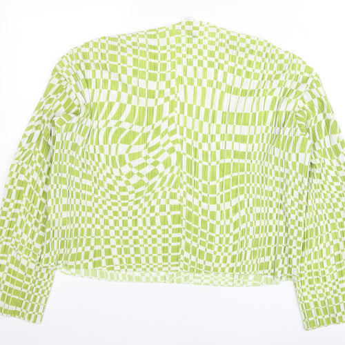 Monki Women’s Green Check Blouse Size M Long Sleeve Tunic Top