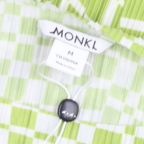 Monki Women’s Green Check Blouse Size M Long Sleeve Tunic Top