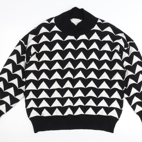 Apricot Women’s Black White Roll Neck Geometric Jumper UK 14