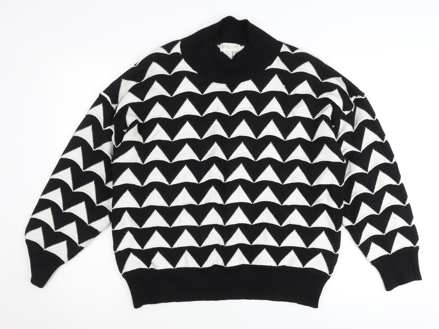 Apricot Women’s Black White Roll Neck Geometric Jumper UK 14
