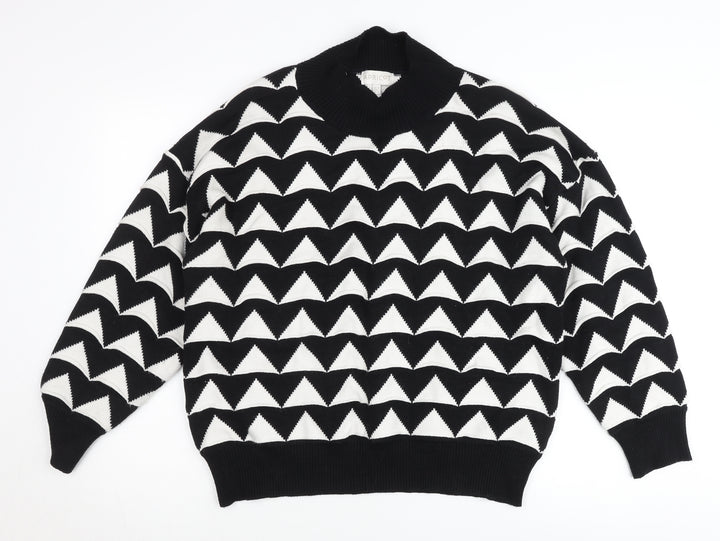 Apricot Women’s Black White Roll Neck Geometric Jumper UK 14