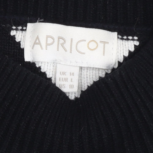 Apricot Women’s Black White Roll Neck Geometric Jumper UK 14
