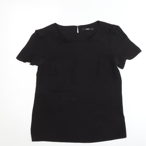 Oasis Womens Black Blouse Size 8 Short Sleeve Scoop Neck