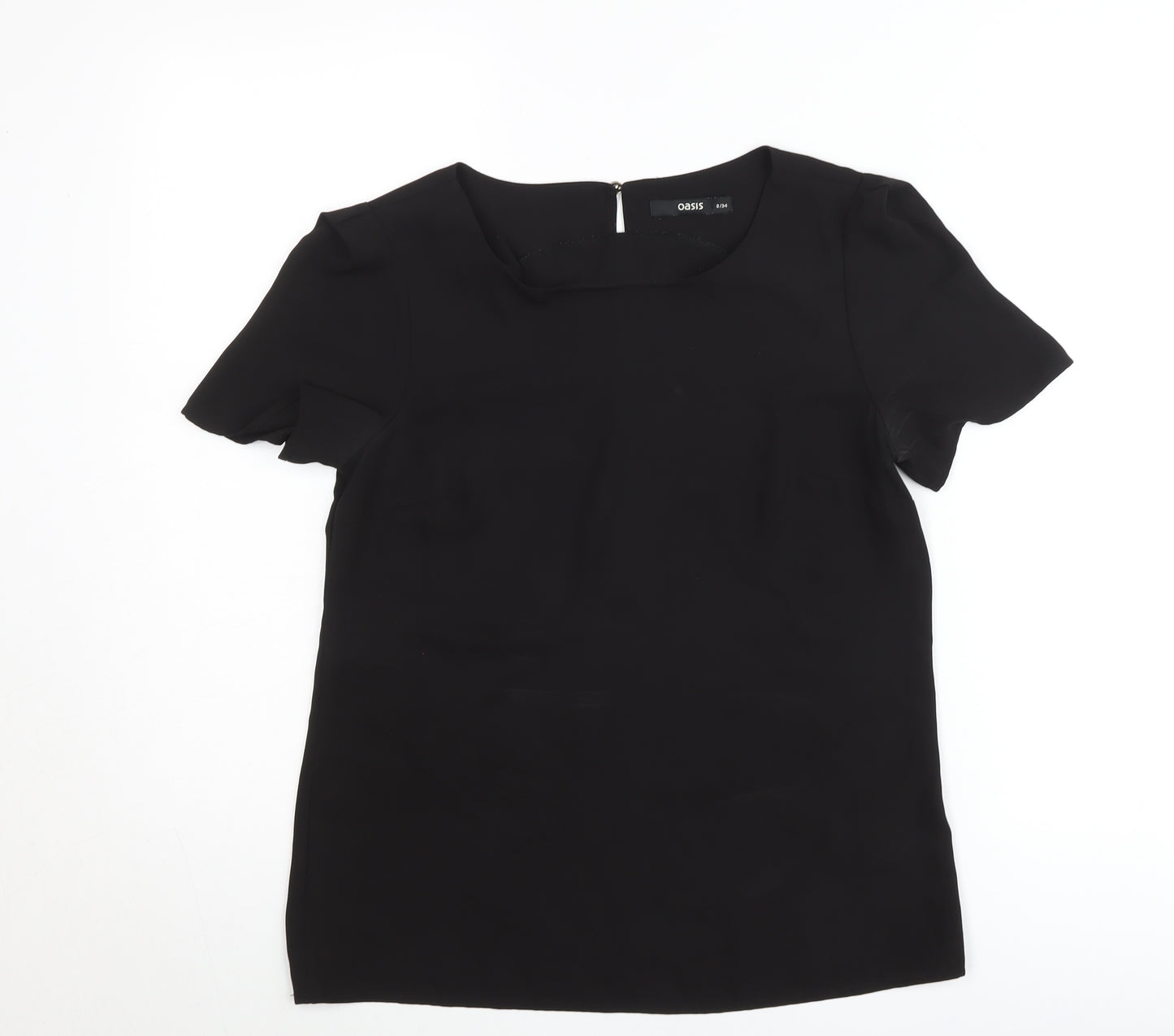 Oasis Womens Black Blouse Size 8 Short Sleeve Scoop Neck