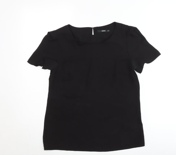 Oasis Womens Black Blouse Size 8 Short Sleeve Scoop Neck
