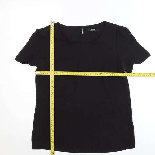 Oasis Womens Black Blouse Size 8 Short Sleeve Scoop Neck