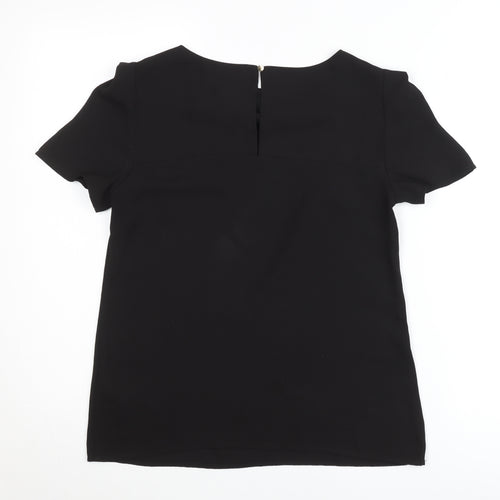 Oasis Womens Black Blouse Size 8 Short Sleeve Scoop Neck