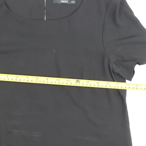 Oasis Womens Black Blouse Size 8 Short Sleeve Scoop Neck