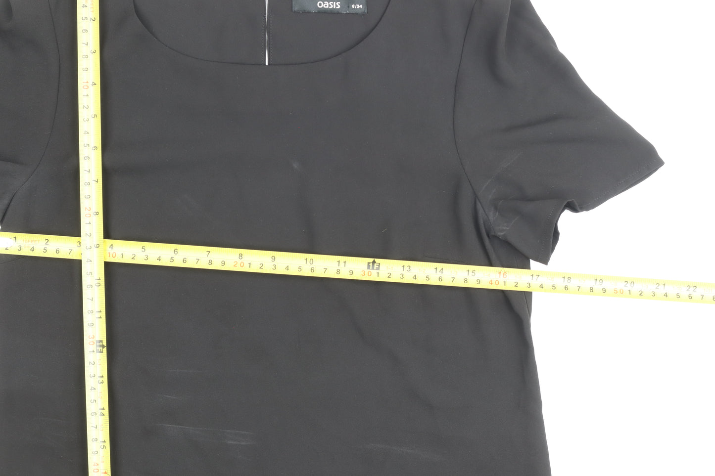 Oasis Womens Black Blouse Size 8 Short Sleeve Scoop Neck