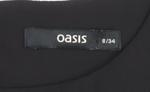 Oasis Womens Black Blouse Size 8 Short Sleeve Scoop Neck