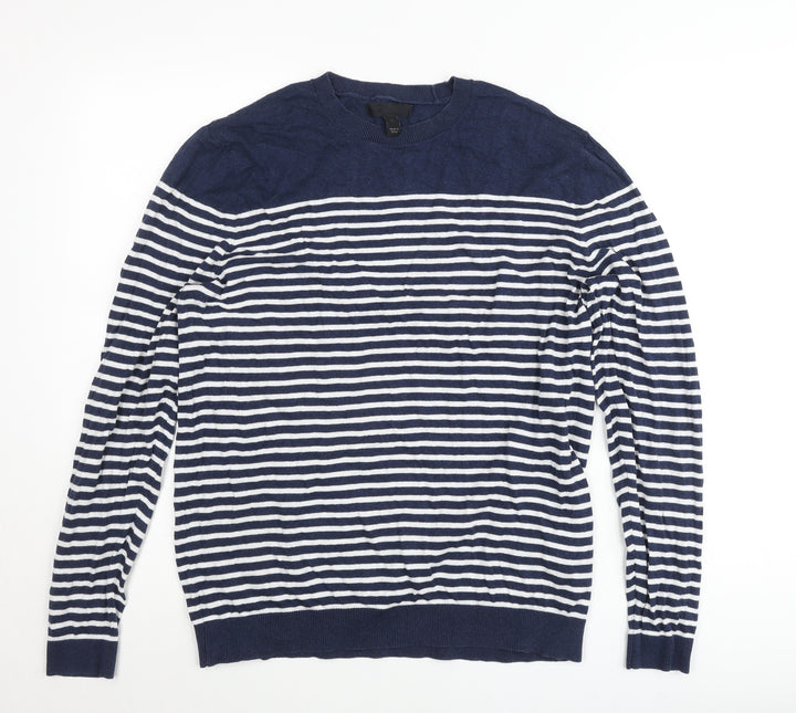ASOS Women’s Blue Striped Crew Neck Cotton Jumper Size L