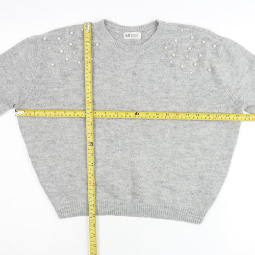 H&M Teens Grey Beaded Crew Neck Pullover Jumper Size 12 Slim
