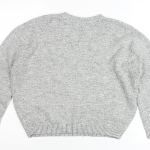 H&M Teens Grey Beaded Crew Neck Pullover Jumper Size 12 Slim