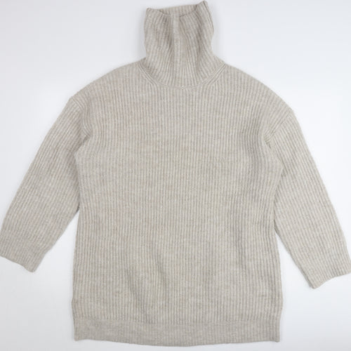MNG Women’s Beige Roll Neck Long Sleeve Pullover Jumper L
