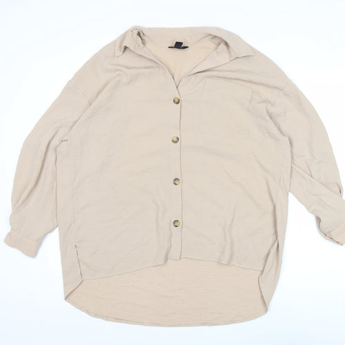 New Look Womens Beige Button-Up Shirt Size 12 Long Sleeve Casual