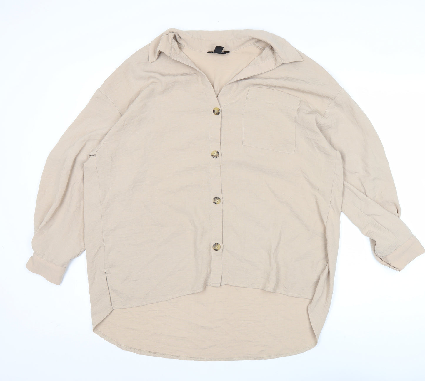 New Look Womens Beige Button-Up Shirt Size 12 Long Sleeve Casual
