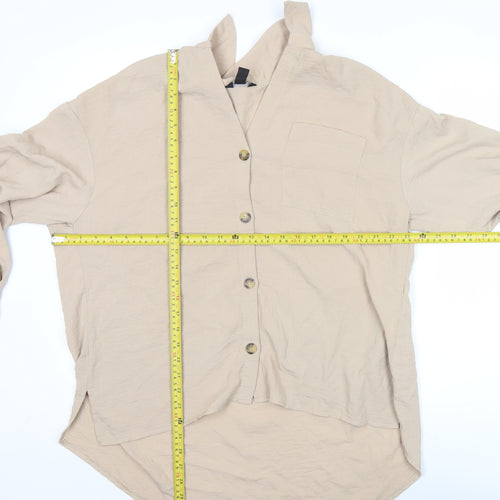 New Look Womens Beige Button-Up Shirt Size 12 Long Sleeve Casual