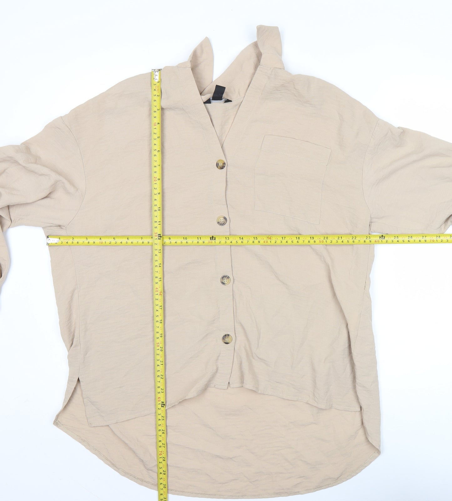 New Look Womens Beige Button-Up Shirt Size 12 Long Sleeve Casual