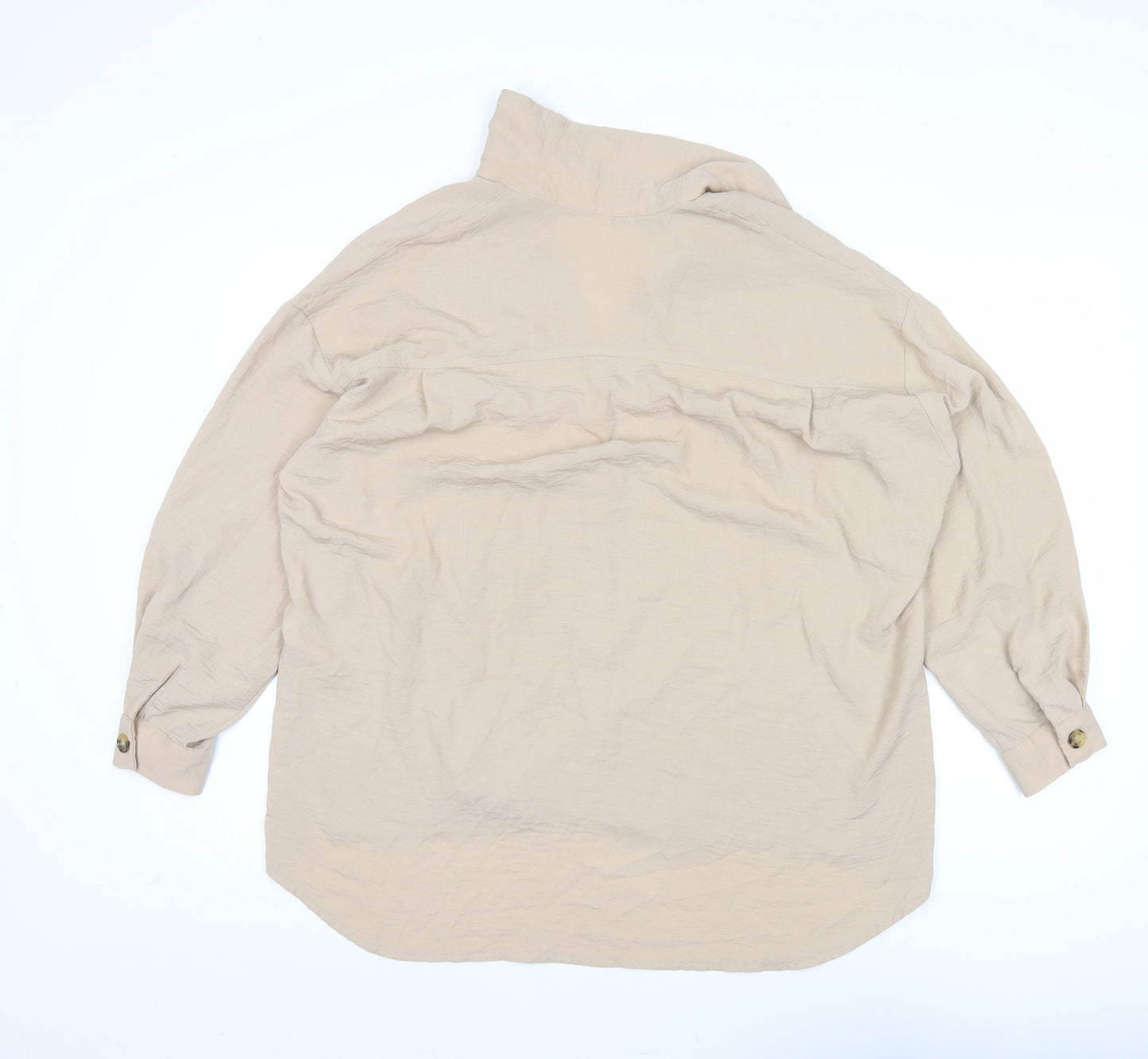 New Look Womens Beige Button-Up Shirt Size 12 Long Sleeve Casual