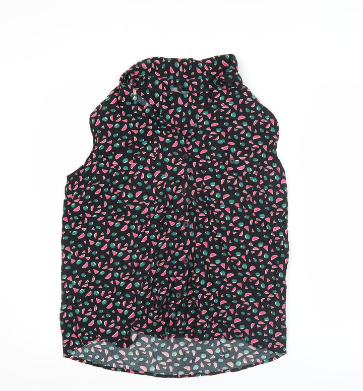 Next Women’s Black Fruit Print Sleeveless Viscose Blouse Size 14