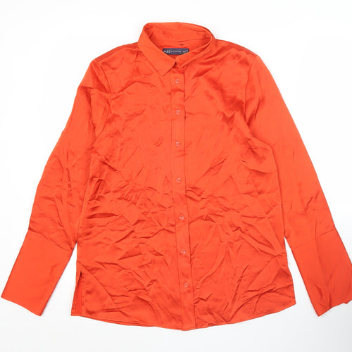 Marks and Spencer Womens Orange Size 6 Button-Up Long Sleeve Shirt
