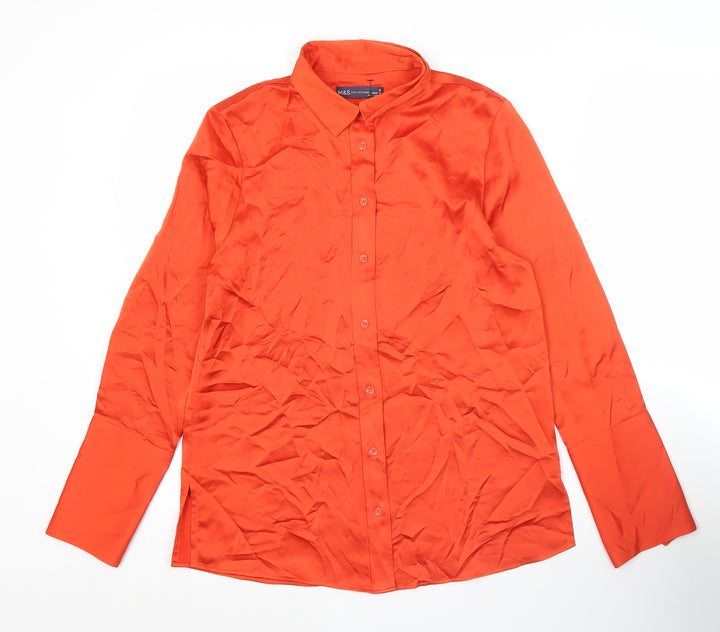 Marks and Spencer Womens Orange Size 6 Button-Up Long Sleeve Shirt