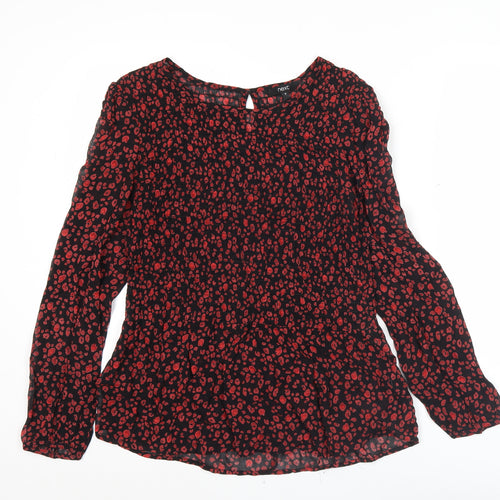 Next Women’s Black Red Animal Print Blouse Size 10 Long Sleeve