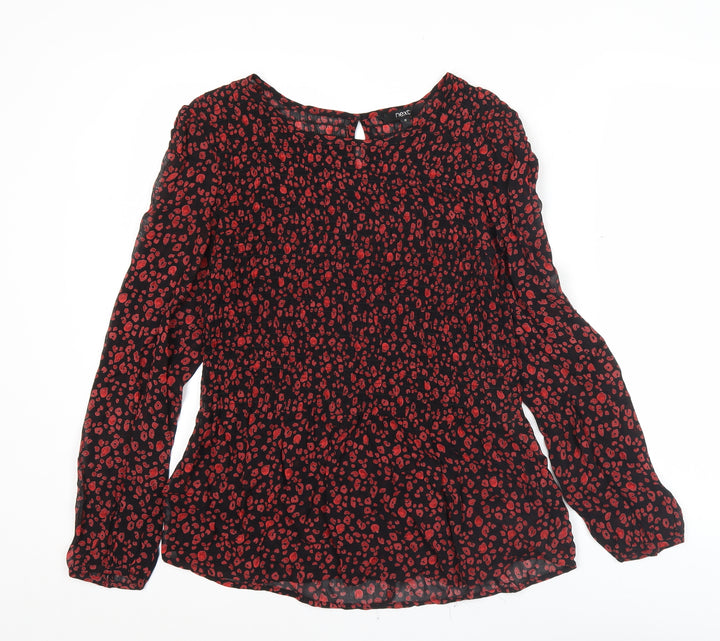 Next Women’s Black Red Animal Print Blouse Size 10 Long Sleeve