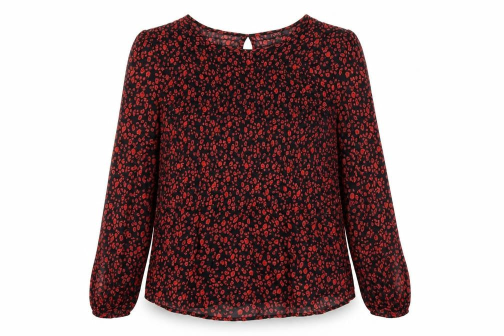Next Women’s Black Red Animal Print Blouse Size 10 Long Sleeve