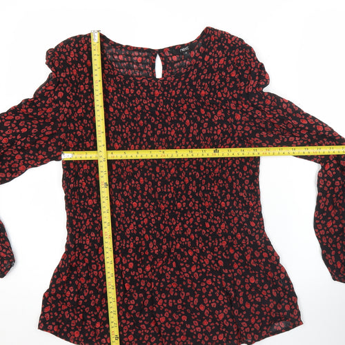 Next Women’s Black Red Animal Print Blouse Size 10 Long Sleeve