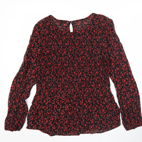 Next Women’s Black Red Animal Print Blouse Size 10 Long Sleeve
