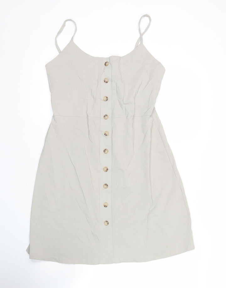 Missguided Women’s Beige Size 12 Pinafore Button Dress
