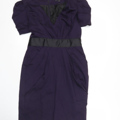 Next Petite Women’s Purple Sheath Dress Size 8 Short Sleeve Knee Length