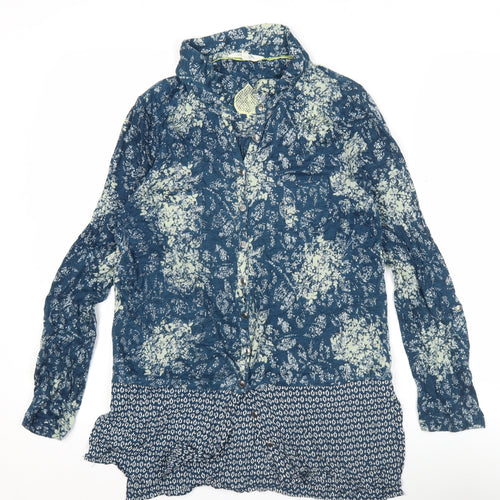 White Stuff Womens Blue Floral Linen Viscose Tunic Shirt Size 10